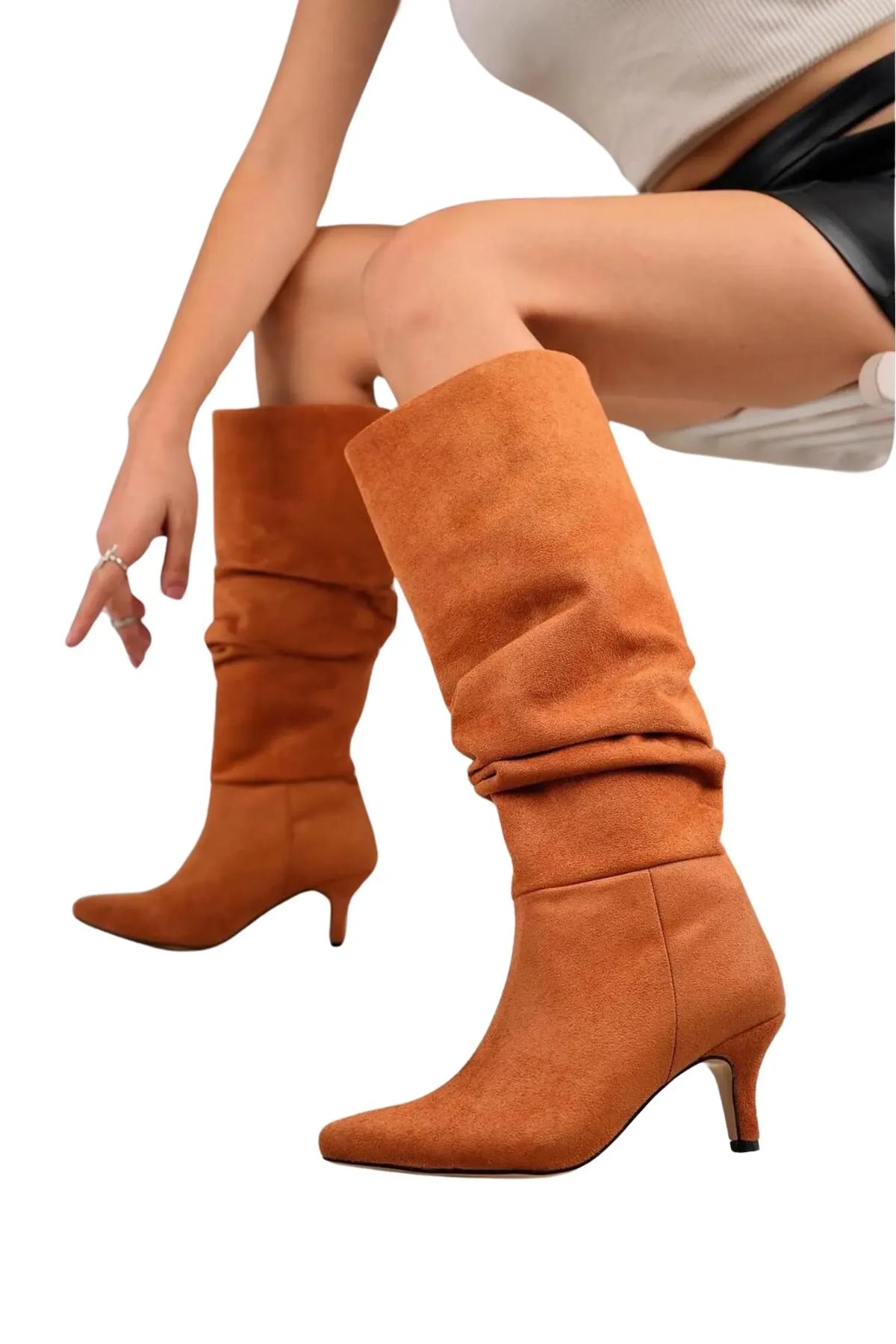 Handmade Suede Women's Boots women's casual shoes, women's shirred boots, high heel shoes