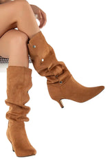 Handmade Suede Women's Boots women's casual shoes, women's shirred boots, high heel shoes