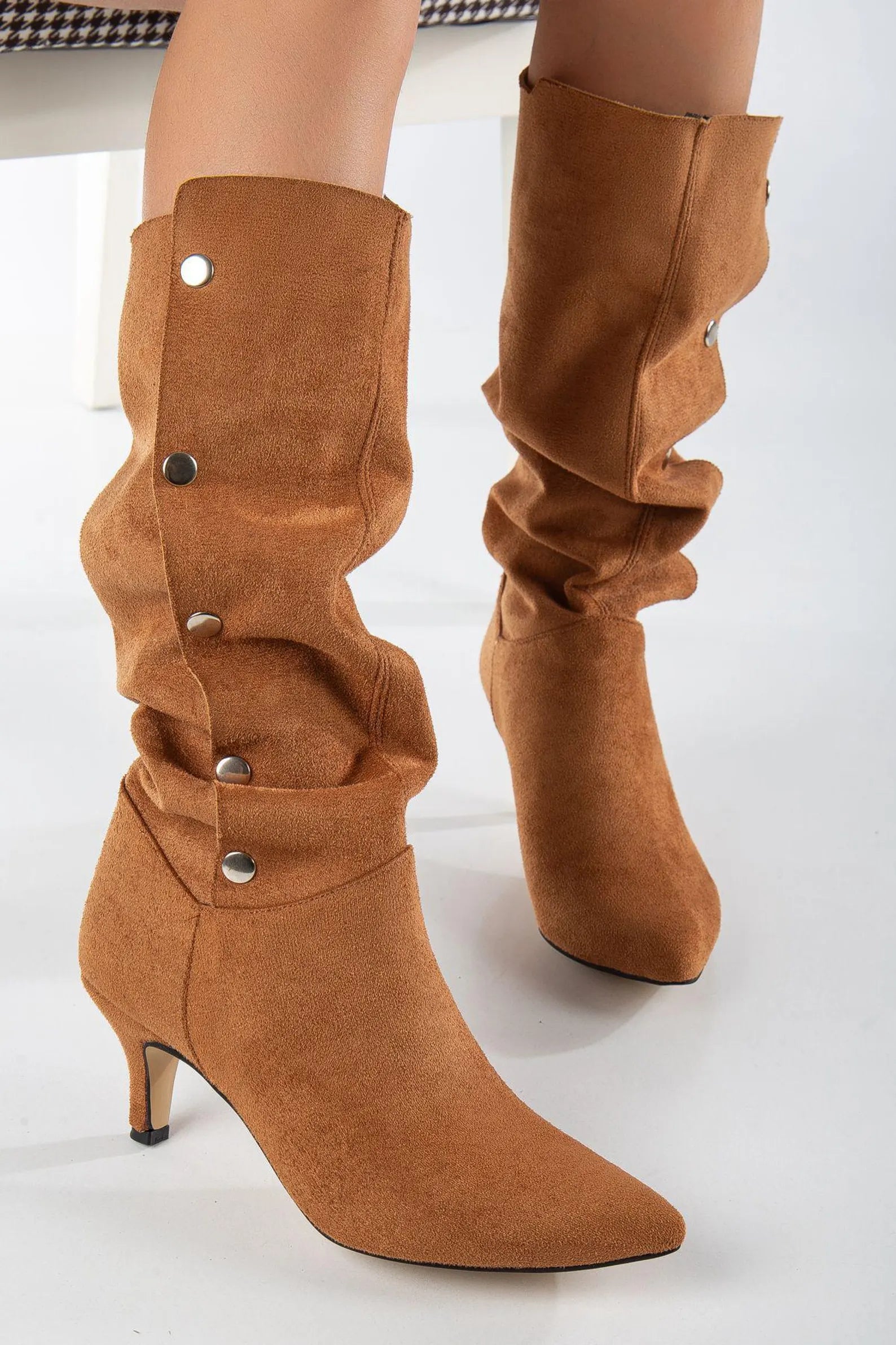 Handmade Suede Women's Boots women's casual shoes, women's shirred boots, high heel shoes